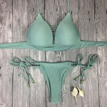 Load image into Gallery viewer, Deep V Neck Bikini push up Backless Swimwear women Maio Biquini Swimsuit Trajes de bano Stroj Trikini Maillot de bain Badpak