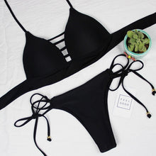 Load image into Gallery viewer, Deep V Neck Bikini push up Backless Swimwear women Maio Biquini Swimsuit Trajes de bano Stroj Trikini Maillot de bain Badpak